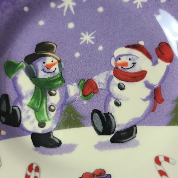 Jingle All The Way Dancing Snowmen Blue Snow-Covered Candy Cane Plate - Picture 3 of 7